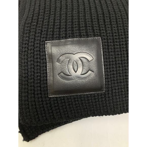 Chanel Chunky Sport Scarf Wool Silk Cashmere Black + Fluorescent Green - Picture 3 of 7